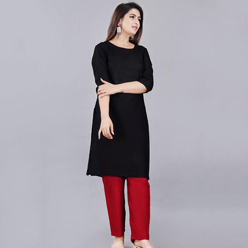 Washable Ladies Black Kurtis With Red Pant