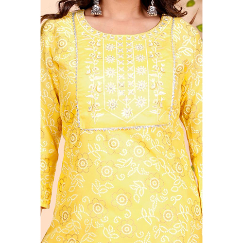 Ladies Yellow Kurti With Pant - Cotton Material, Customized Size | Washable Daily Wear Comfort