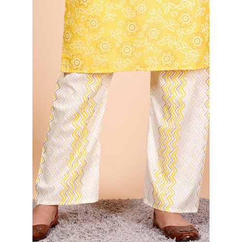 Ladies Yellow Kurti With Pant - Cotton Material, Customized Size | Washable Daily Wear Comfort