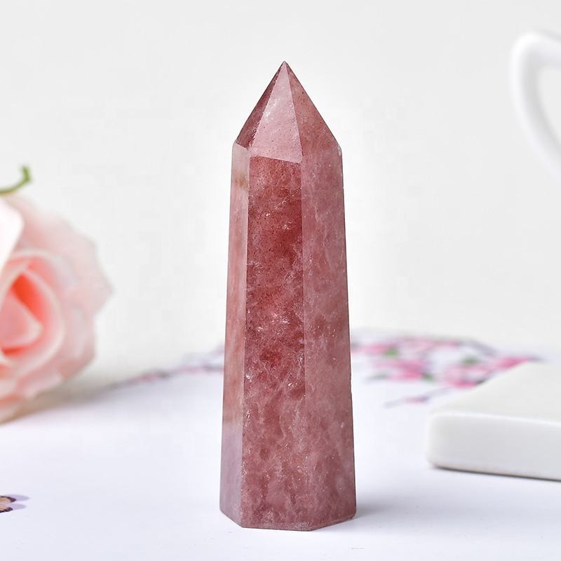 Strawberry Quartz Gemstone Crystal Tower Pencil Point Healing Wand Stick - Grade: Aaa