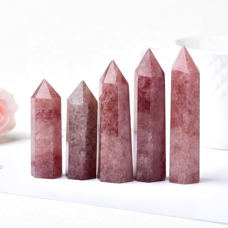 Strawberry Quartz Gemstone Crystal Tower Pencil Point Healing Wand Stick - Grade: Aaa