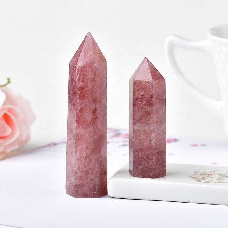 Strawberry Quartz Gemstone Crystal Tower Pencil Point Healing Wand Stick - Grade: Aaa