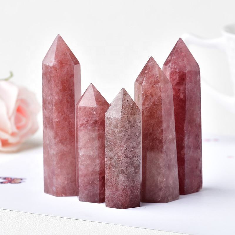 Strawberry Quartz Gemstone Crystal Tower Pencil Point Healing Wand Stick - Grade: Aaa