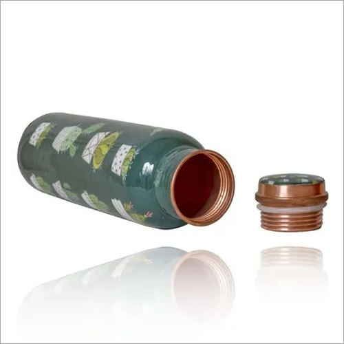 सी ग्रीन कैक्टस मीना प्रिंट कॉपर बॉटल