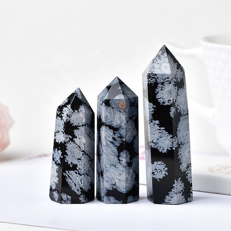 Snowflake Obsidian Gemstone Pencil Point Tower Healing Wand Stick - Grade: Aaa