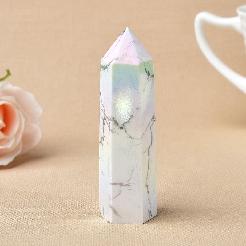 Aura Howlite Gemstone Crystal Tower Pencil Point Healing Wand Stick - Grade: Aaa