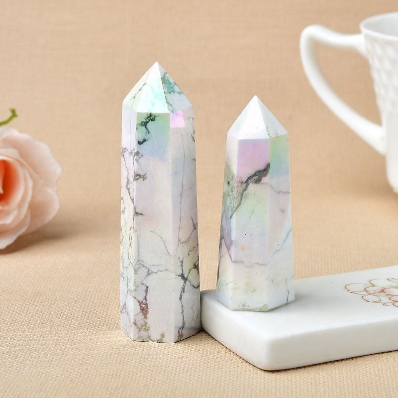 Aura Howlite Gemstone Crystal Tower Pencil Point Healing Wand Stick - Grade: Aaa