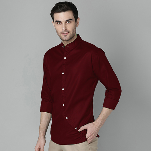 Quick Dry Mens Slim Fit Solid Maroon Shirt