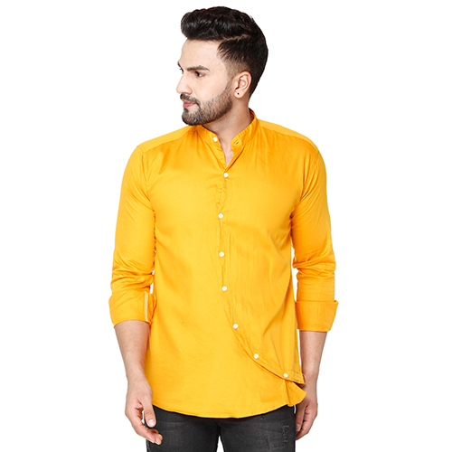 Quick Dry Mens Designer Slim Fit Solid Mustard Casual Shirt