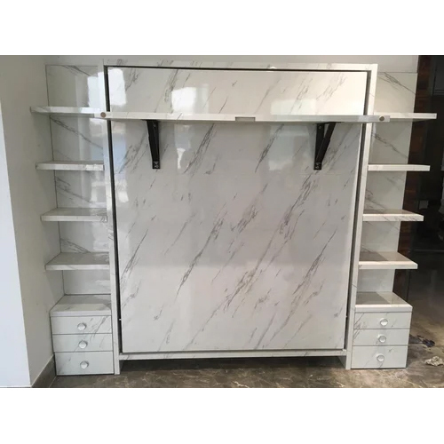 साइड शेल्विंग यूनिट्स के साथ वुडन वॉल बेड कारपेंटर असेंबली