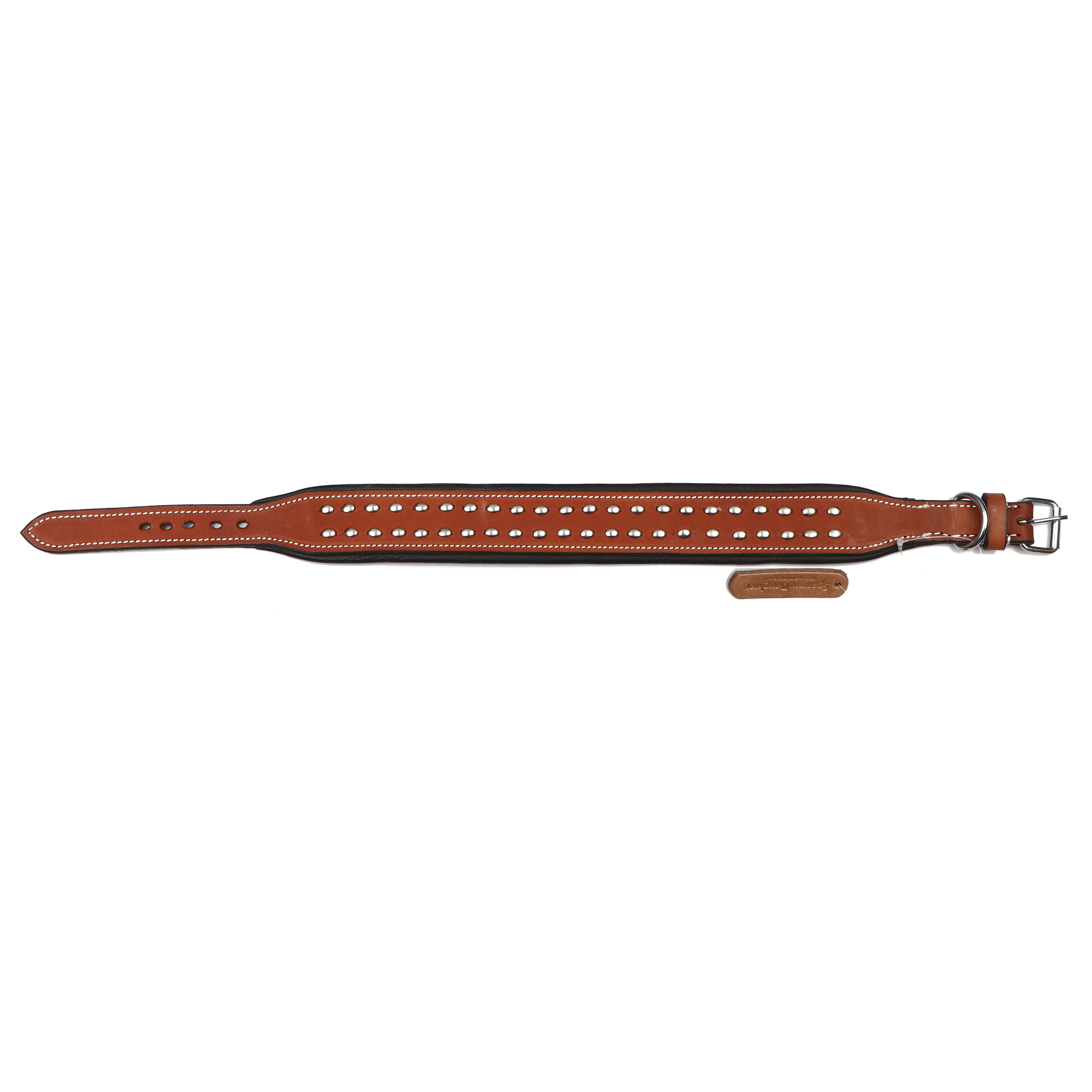 Sparrow Daughter Brown Dog Collar With Studded - Leather, Adjustable Size, 5 Holes | Antique Brass Buckle, Comfortable Wear, Durable Design