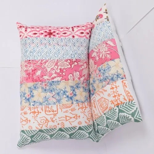 Hand Block Printed Baby Pillow - 100% Cotton, 12x18 Inches, Multi Color | Soft Frill Design, Concealed Zipper, Machine Washable Filling