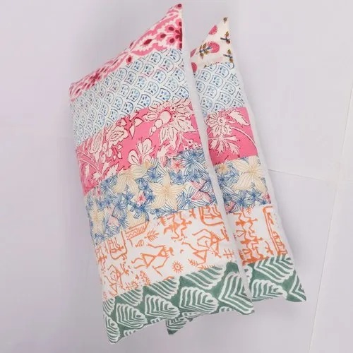 Hand Block Printed Baby Pillow - 100% Cotton, 12x18 Inches, Multi Color | Soft Frill Design, Concealed Zipper, Machine Washable Filling