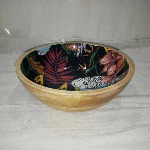 बर्निंग पॉलिश और प्रिंटेड मैंगो वुड बाउल