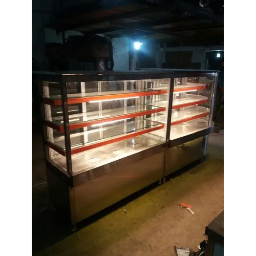 सिल्वर-रेड स्ट्रेट ग्लास डिस्प्ले काउंटर