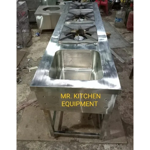 Silver 3 Burner Indian Range With Sink