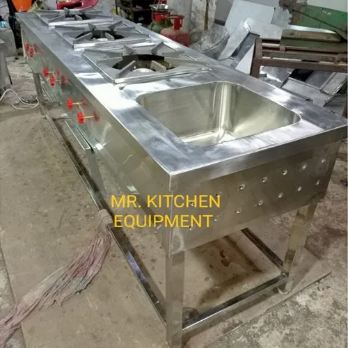 Silver 3 Burner Indian Range With Sink