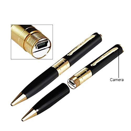 Spy Camera Pen - 140x10mm, Gold-and-black | 1280x720 Avi, Audio/video Recording, Sd Card Support, Discreet Design, Rechargeable Battery
