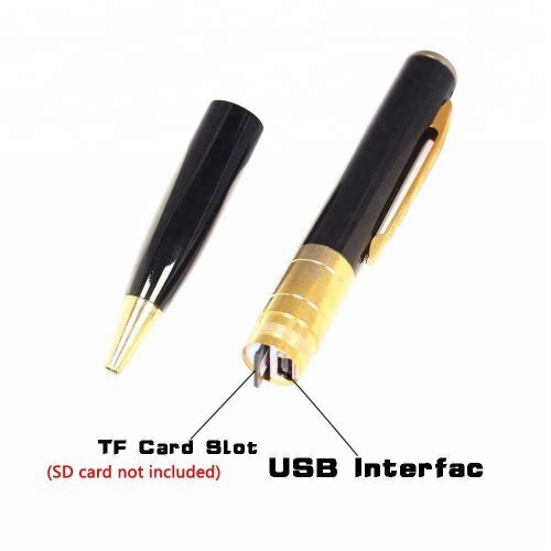 Spy Camera Pen - 140x10mm, Gold-and-black | 1280x720 Avi, Audio/video Recording, Sd Card Support, Discreet Design, Rechargeable Battery