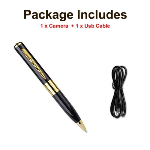 Spy Camera Pen - 140x10mm, Gold-and-black | 1280x720 Avi, Audio/video Recording, Sd Card Support, Discreet Design, Rechargeable Battery