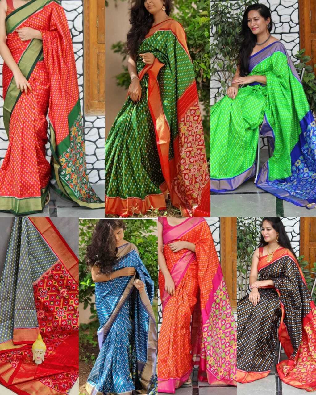 Ikkat Pattu Saree - Cotton Fabric, Double Ikkat Design, Contrast Print Blouse, Designer Pallu
