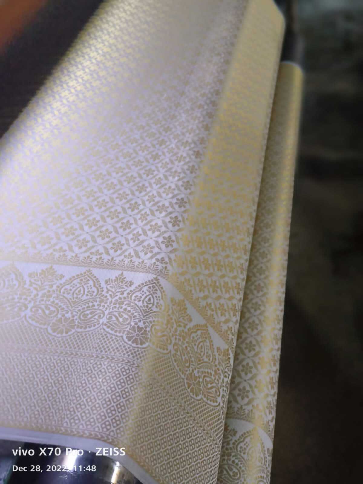 Rich Pallu Saree - Silk Material, Cream Base, Printed Pattern | Breathable, Washable, Dry Clean Only, All Season Wear
