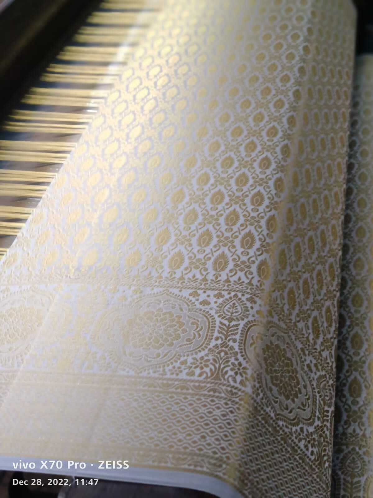 Rich Pallu Saree - Silk Material, Cream Base, Printed Pattern | Breathable, Washable, Dry Clean Only, All Season Wear