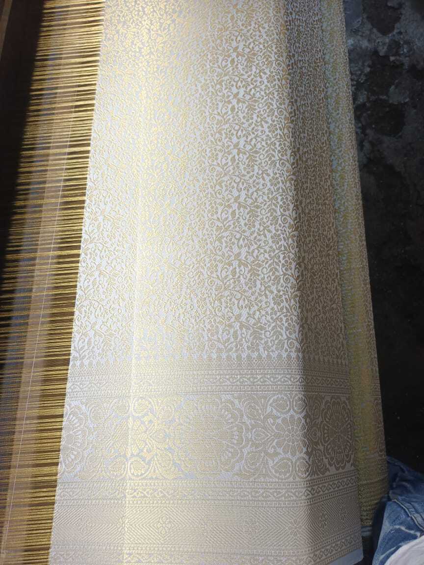 Rich Pallu Saree - Silk Material, Cream Base, Printed Pattern | Breathable, Washable, Dry Clean Only, All Season Wear