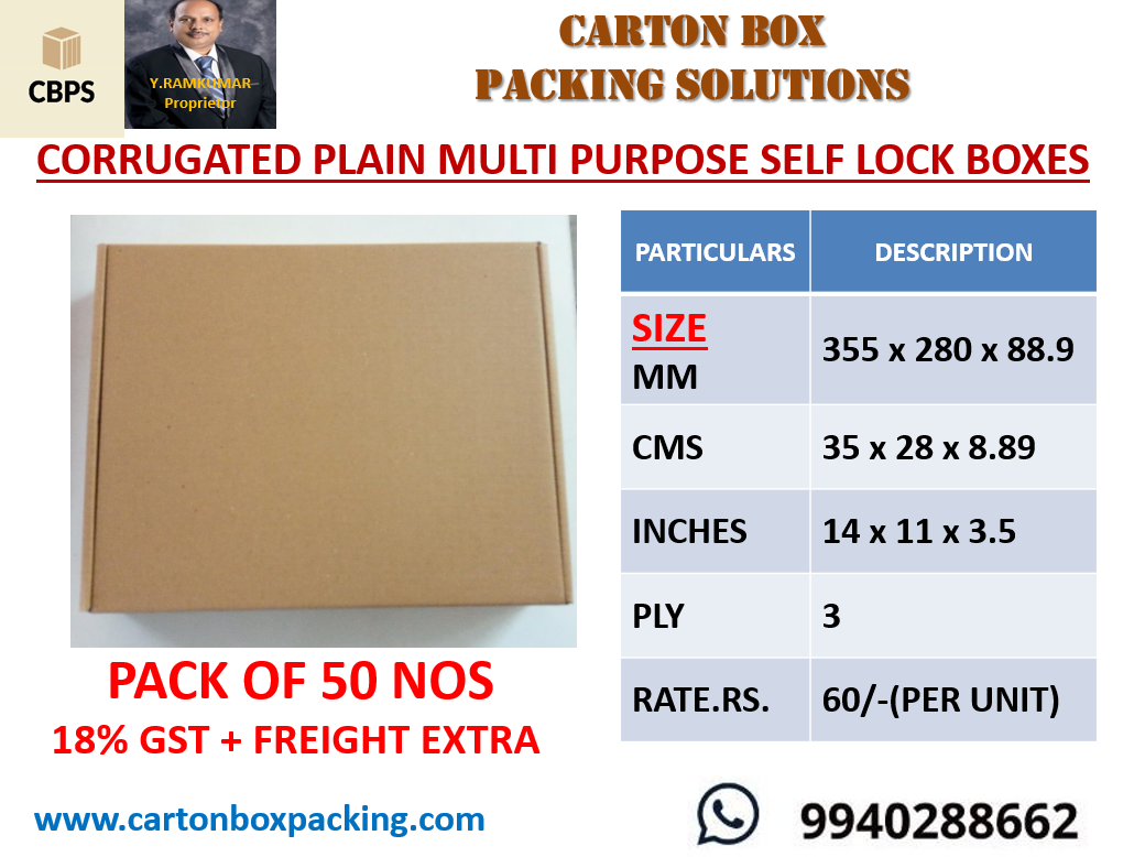 Self Locking Corrugated Mailer Box - Eco-friendly Kraft And White Duplex, Customized Sizes Available, Packs Of 50