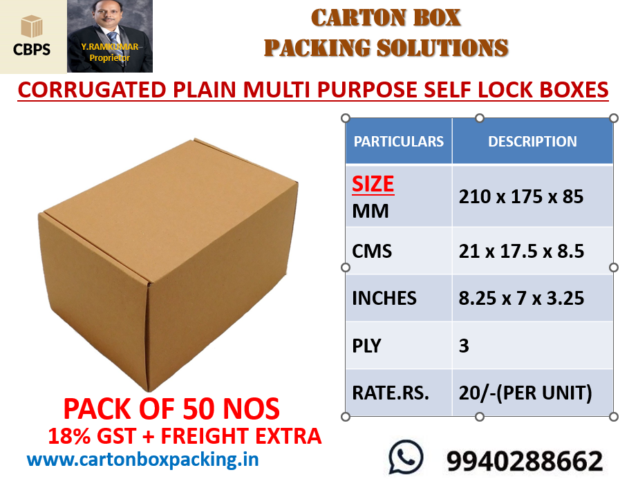 Self Locking Corrugated Mailer Box - Eco-friendly Kraft And White Duplex, Customized Sizes Available, Packs Of 50