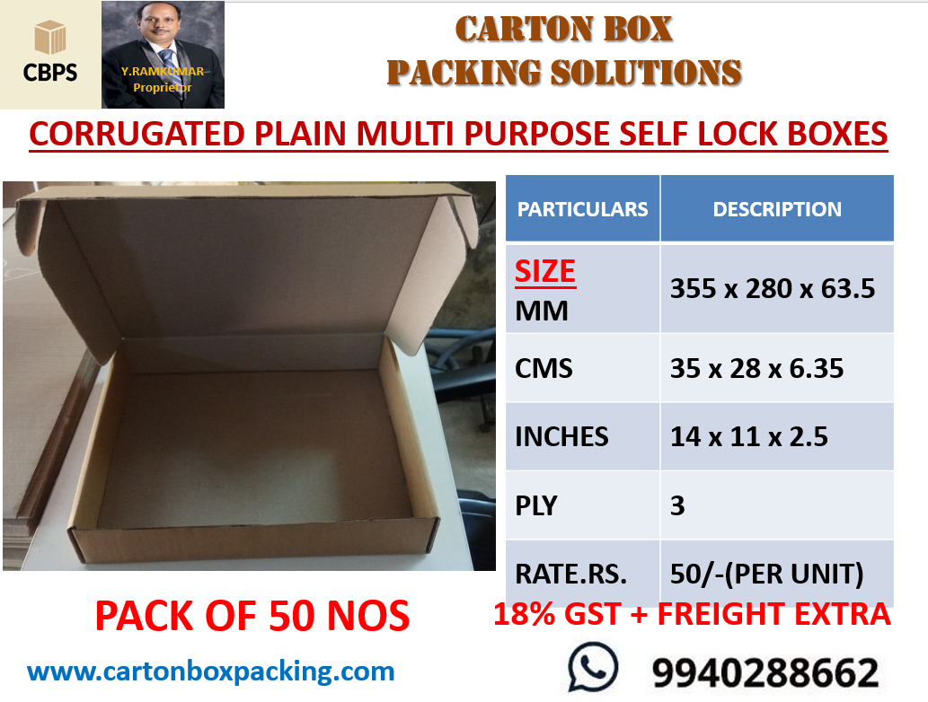 Self Locking Corrugated Mailer Box - Eco-friendly Kraft And White Duplex, Customized Sizes Available, Packs Of 50