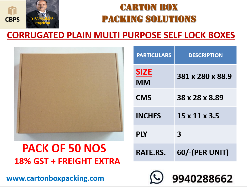 Self Locking Corrugated Mailer Box - Eco-friendly Kraft And White Duplex, Customized Sizes Available, Packs Of 50