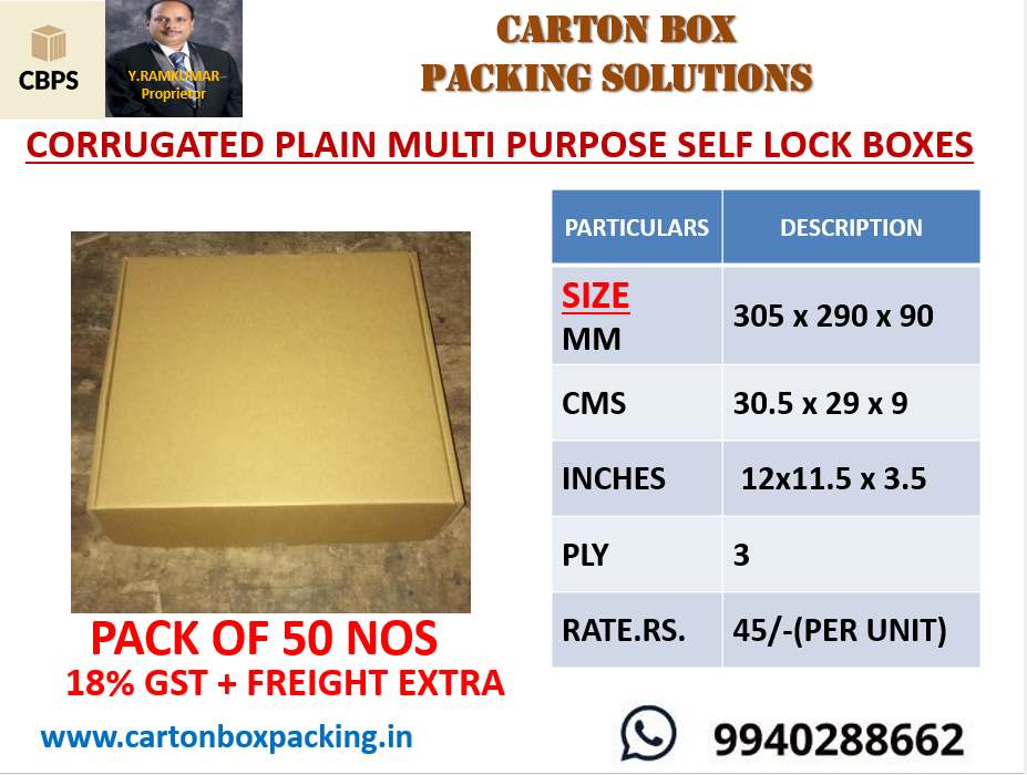 Self Locking Corrugated Mailer Box - Eco-friendly Kraft And White Duplex, Customized Sizes Available, Packs Of 50