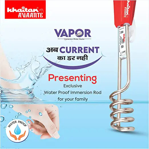 Immersion Heater - Plastic, Stainless Steel | 1000 Watts, 220-230v, Red, 2-year Warranty, Waterproof Heating Indicator, Safe Design, Fast Heating