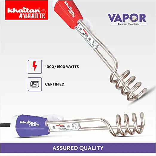 Immersion Heater - Plastic, Stainless Steel | 1000 Watts, 220-230v, Red, 2-year Warranty, Waterproof Heating Indicator, Safe Design, Fast Heating