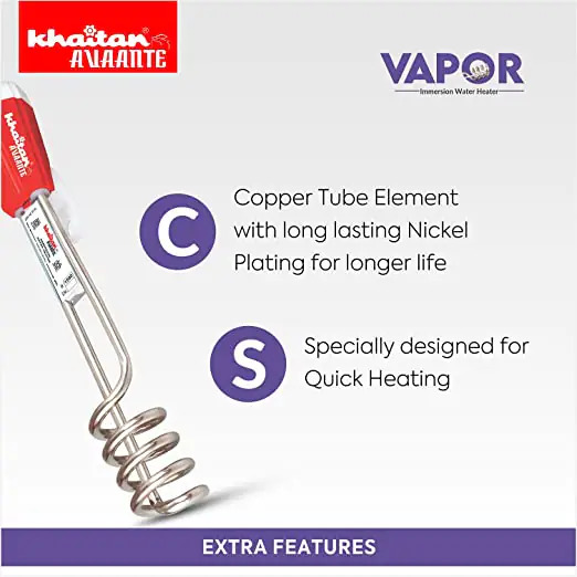 Immersion Heater - Plastic, Stainless Steel | 1000 Watts, 220-230v, Red, 2-year Warranty, Waterproof Heating Indicator, Safe Design, Fast Heating