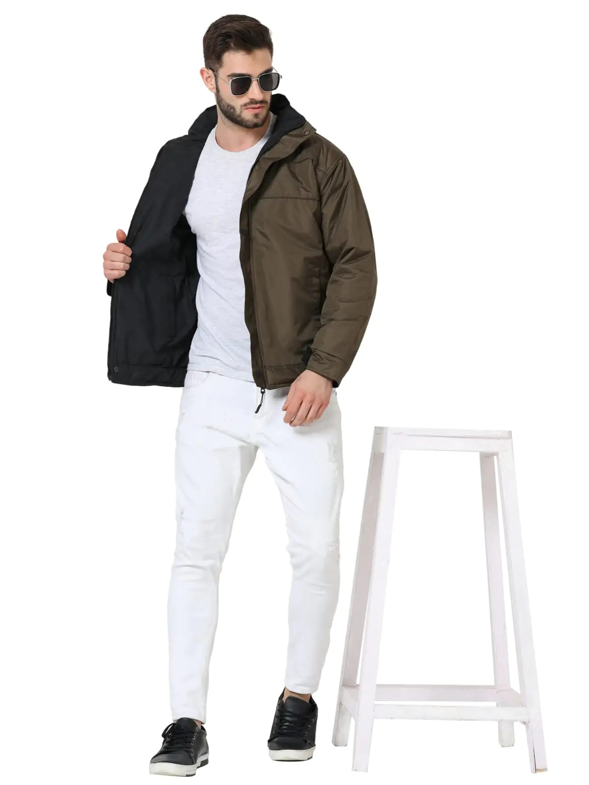 Olive Solid Bomber Reversible Jacket
