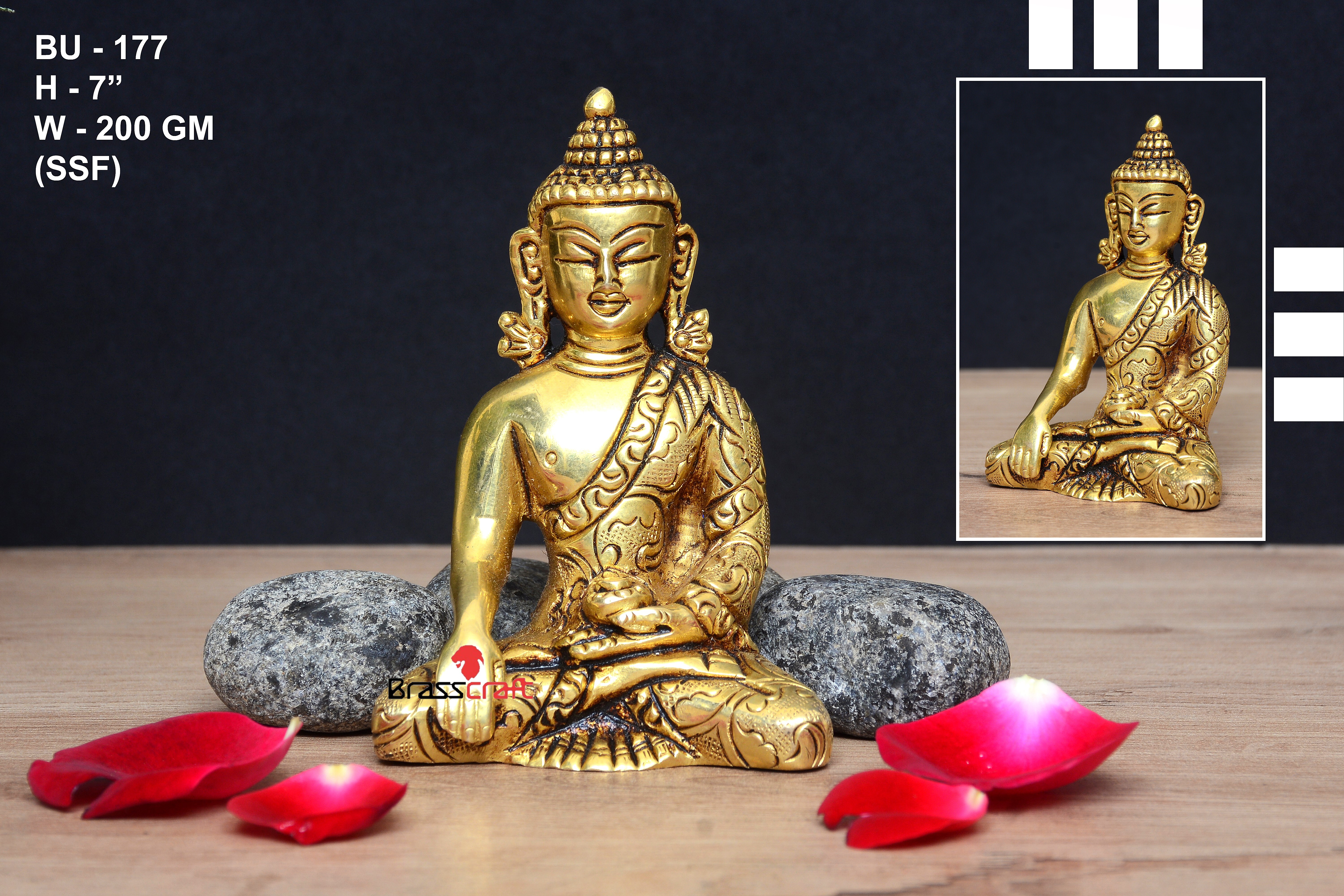 Sitting Buddha Statue - Brass, 7 Inch Height, 200 Gm, Polished Finish | Durable, Cost-effective Gift For Spiritual Decor
