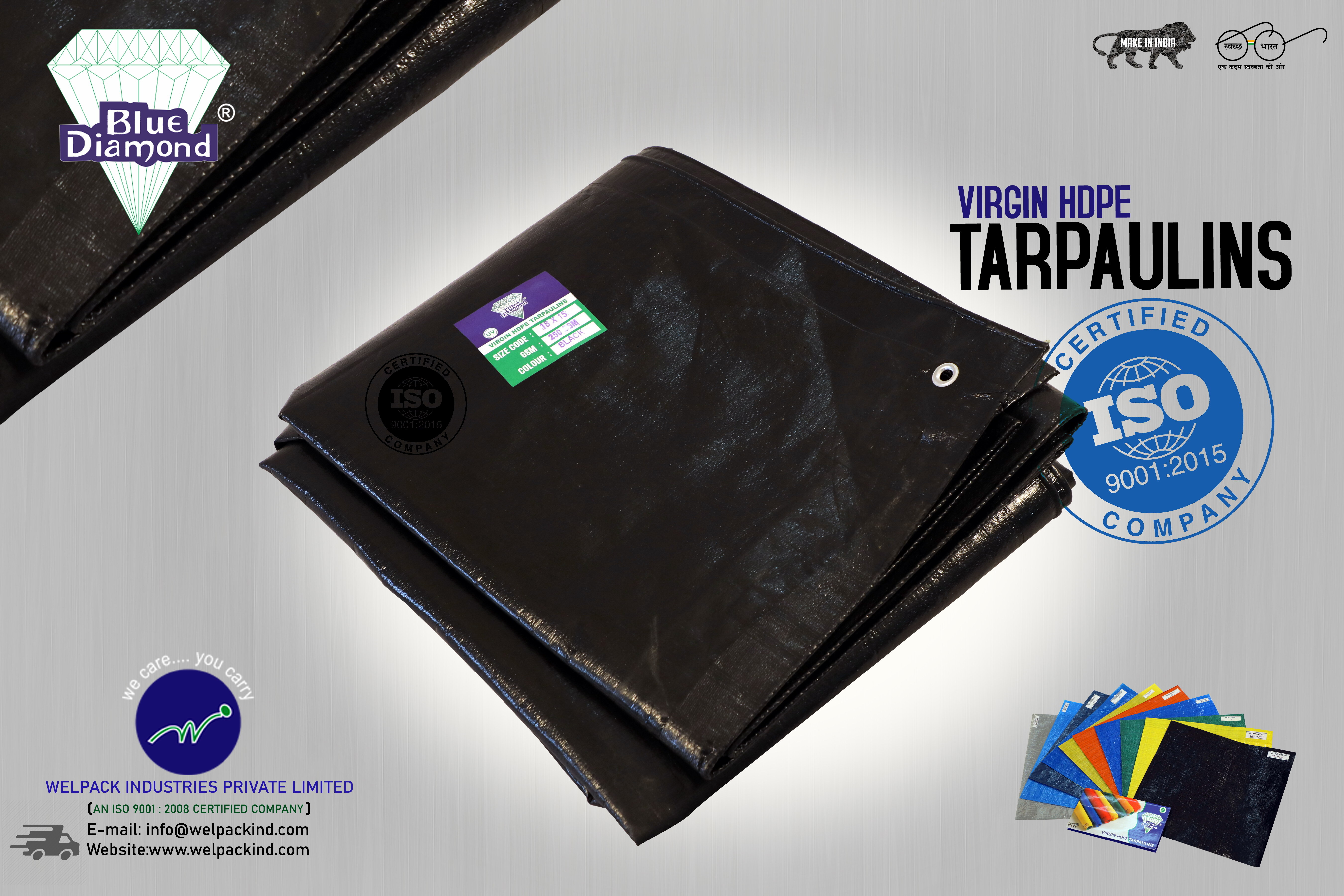Black Hdpe Tarpaulin - 30x18 Square Feet Black Triple Layer Woven Design Waterproof High Tensile Strength For Versatile Packing & Transport