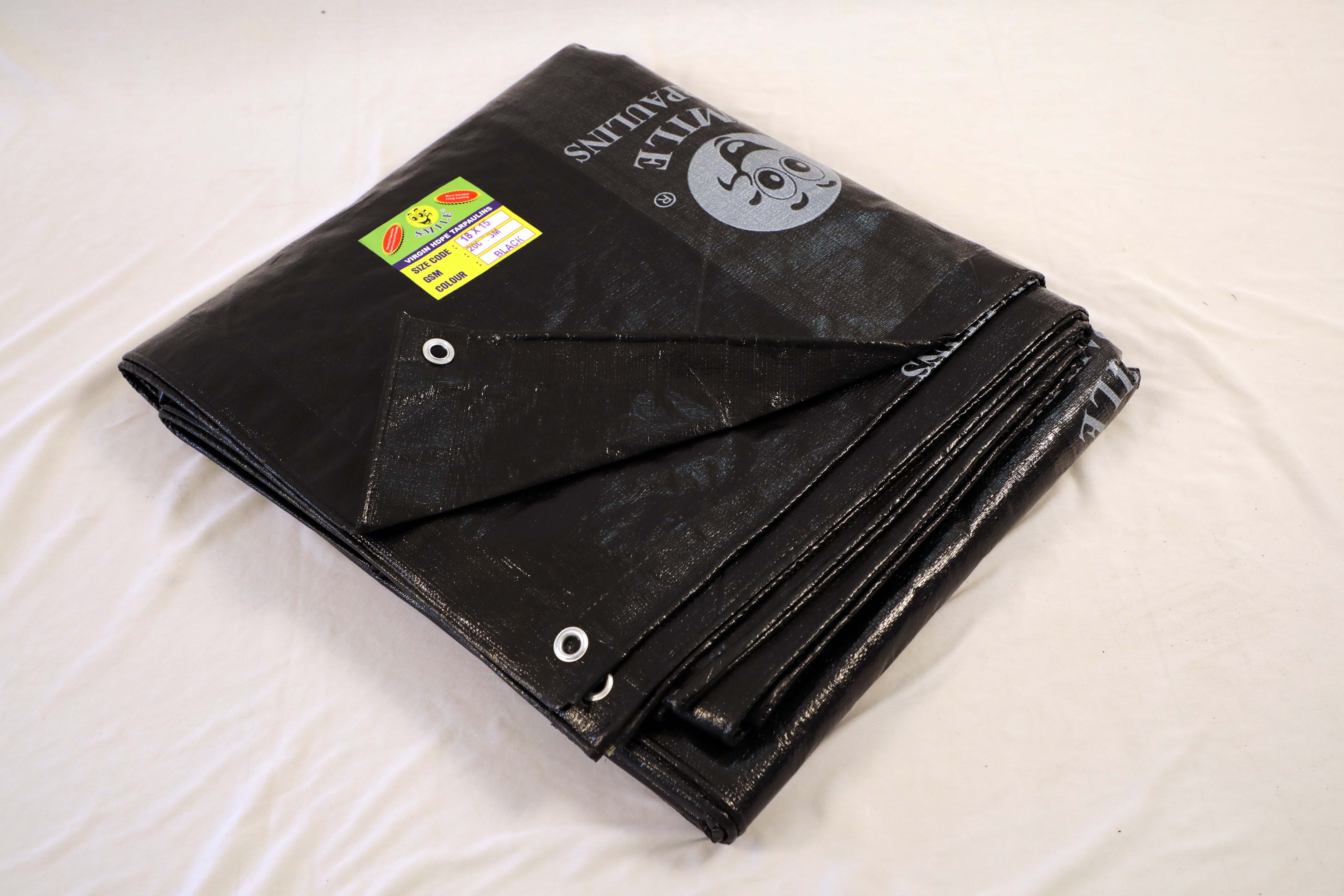 Black Hdpe Tarpaulin - 30x18 Square Feet Black Triple Layer Woven Design Waterproof High Tensile Strength For Versatile Packing & Transport