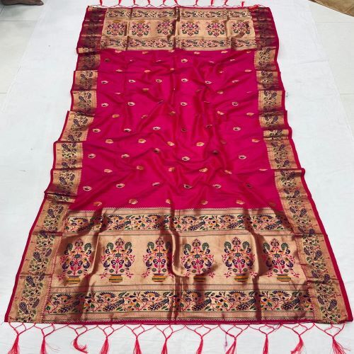 Gold Jari Dupatta - 2.5m Soft Silk And Jari Fabric, Off-white With All Over Butti And Parrot Pattern | Ideal For Traditional Attire And Festivals