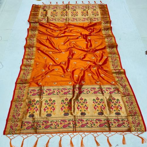 Gold Jari Dupatta - 2.5m Soft Silk And Jari Fabric, Off-white With All Over Butti And Parrot Pattern | Ideal For Traditional Attire And Festivals
