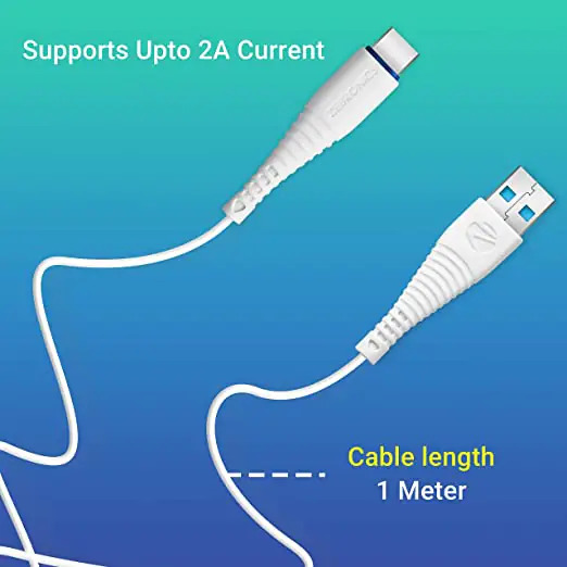 Zebronics Zeb-ucc101 Type C Cable - Pvc Material, 1 Meter Length, White Color | Fast Charging Up To 2a, Durable, Reliable Sync, 1-year Warranty