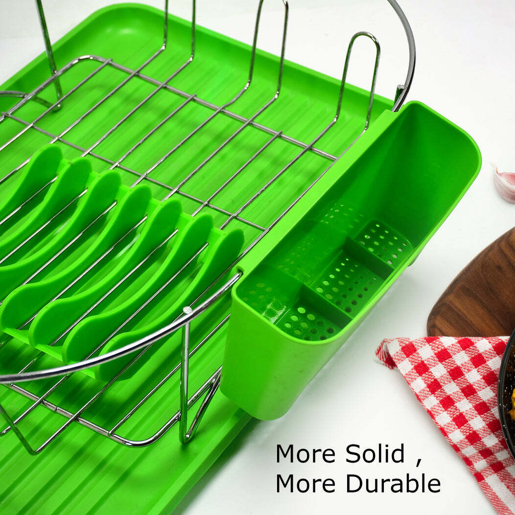 Dish Drainer Rack For Kitchen Use(5156) - Steel Material, 42x37x14 Cm Size | Removable Bottom Tray For Easy Water Cleanup, Efficient Dish Organization