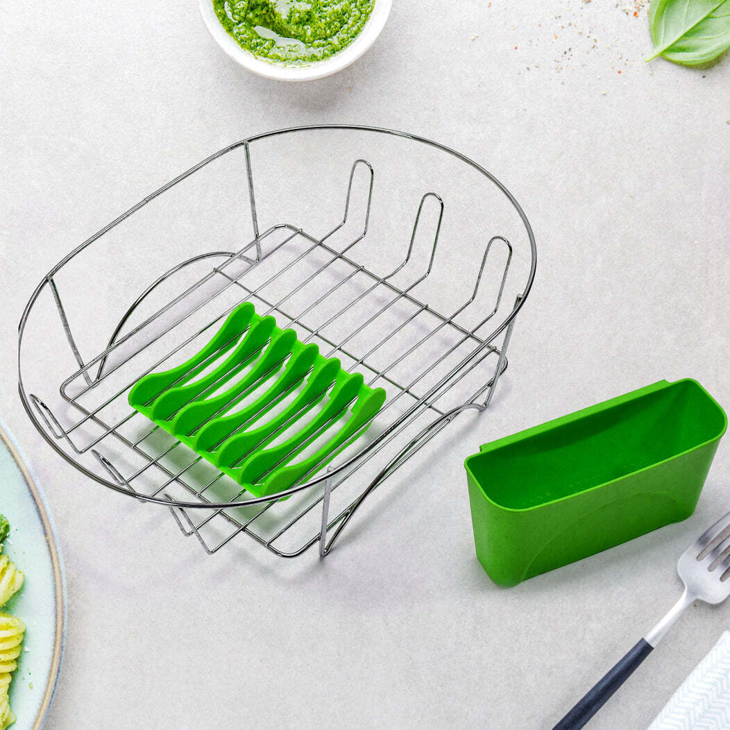 Dish Drainer Rack For Kitchen Use(5156) - Steel Material, 42x37x14 Cm Size | Removable Bottom Tray For Easy Water Cleanup, Efficient Dish Organization
