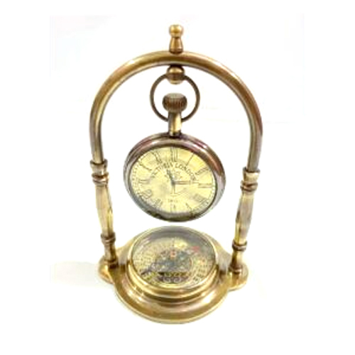 Table Top Decor Clock With Compass - Color: Golden