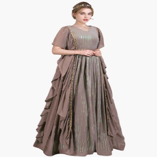 Ladies Designer Gown - Luxurious Silk Fabric, Elegant Floor-length Design, Sophisticated Lace Detailing, Exquisite Evening Wear