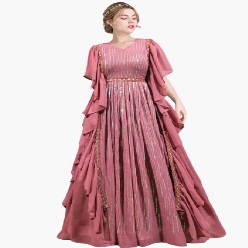 Ladies Designer Gown - Luxurious Silk Fabric, Elegant Floor-length Design, Sophisticated Lace Detailing, Exquisite Evening Wear