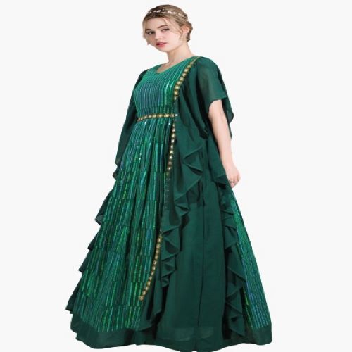 Ladies Designer Gown - Luxurious Silk Fabric, Elegant Floor-length Design, Sophisticated Lace Detailing, Exquisite Evening Wear