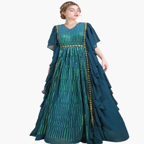 Ladies Designer Gown - Luxurious Silk Fabric, Elegant Floor-length Design, Sophisticated Lace Detailing, Exquisite Evening Wear